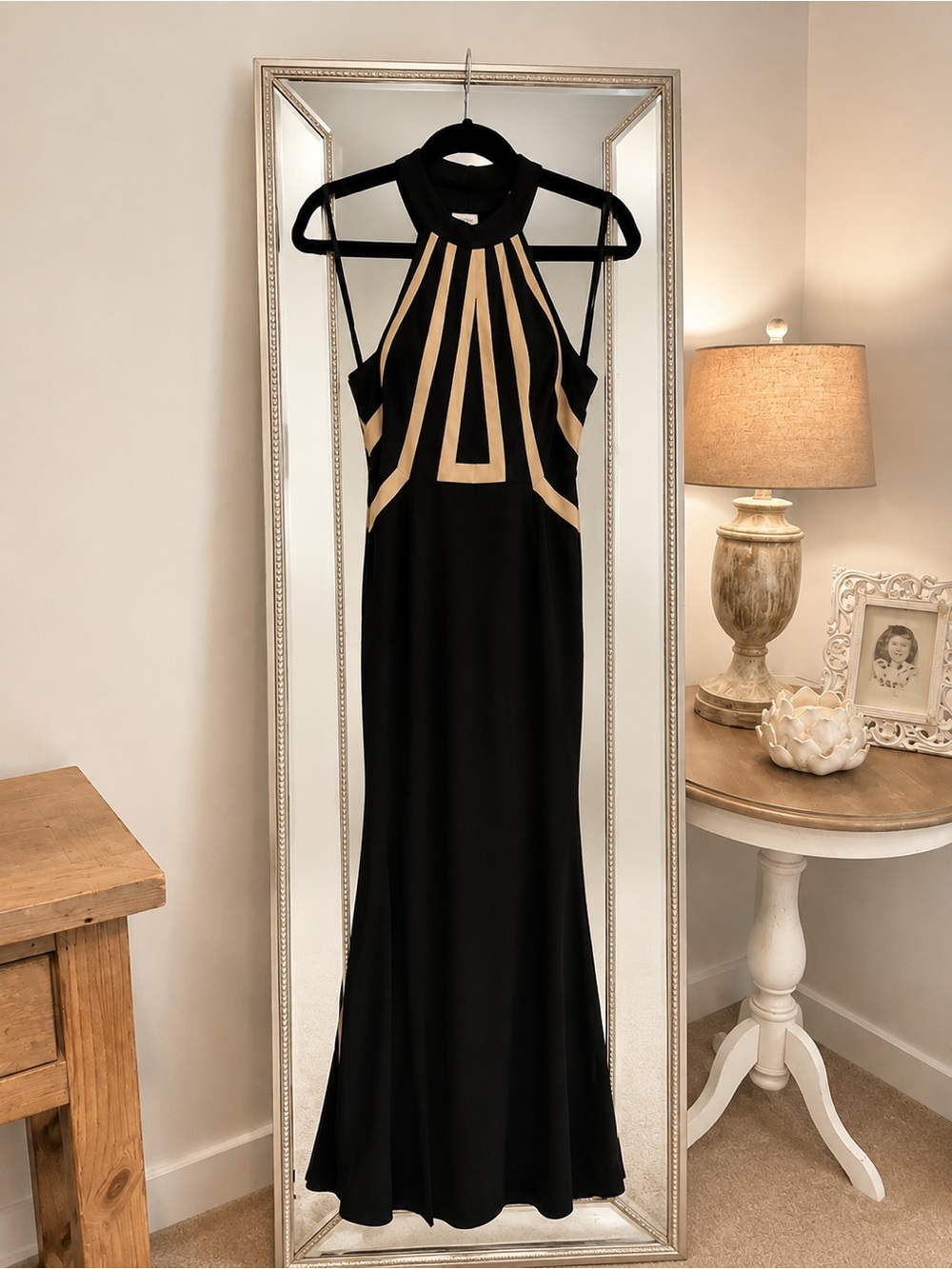 Cache Black Formal Gown with Neutral Geometric Trim